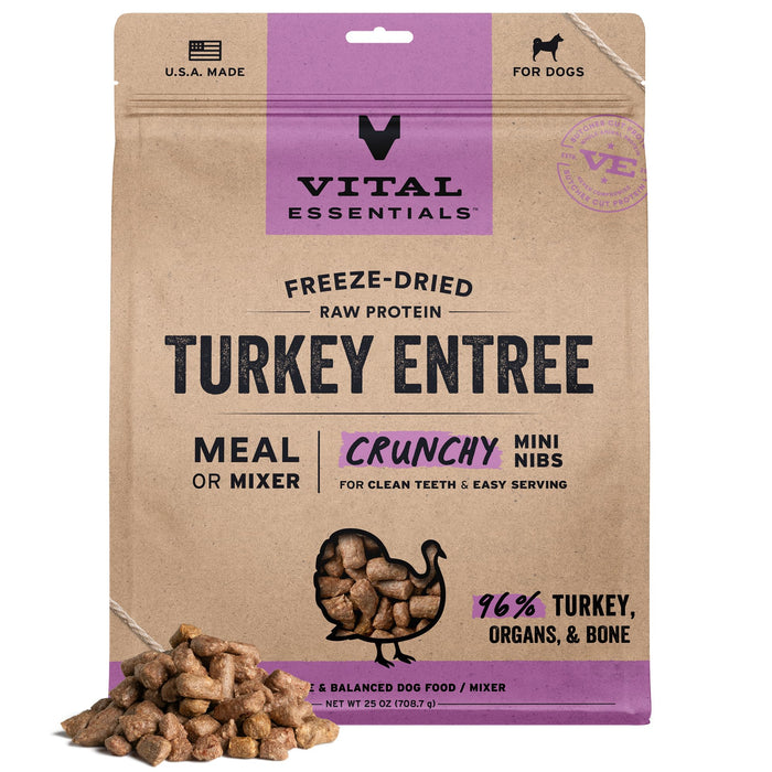Vital Essentials® Freeze-Dried Raw Turkey Entree & Mixer Dog Food Crunchy Mini Nibs, 25 oz