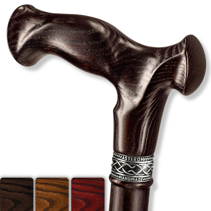 Asterom Walking Cane - Handmade, Ergonomic, Canes for Men - Wooden Walking Sticks for Seniors, Unique (Walnut, 37 Inches)