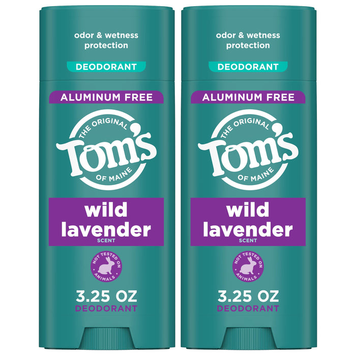 Tom's of Maine Wild Lavender Aluminum Free Natural Deodorant For Women & Men | Goes on Clear | Odor & Wetness Protection | Naturally Derived and Moisture-Locking Ingredients | 3.25 oz (2 Pack)