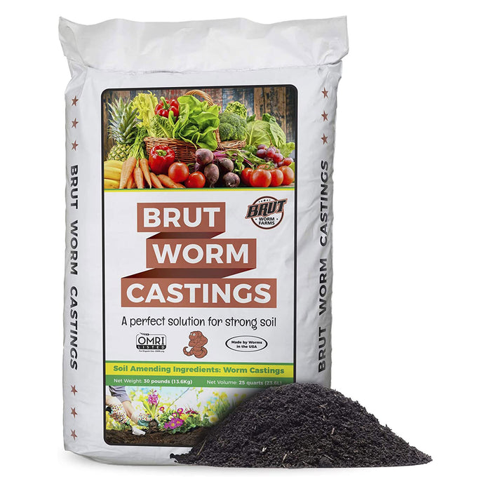 Brut Worm Castings – 30 LB – Natural Nutrients, Fertility Builder, Plant Food for Potting Soil, Garden Soil, Indoor and Outdoor Use