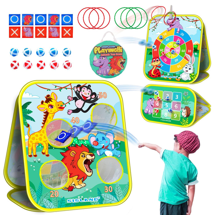 Retros Market 5-in-1 Bean Bag Toss Game for Kids, Animal Corn Hole Outdoor Toy for Toddler, Outside Yard Party Lawn Backyard Games Birthday Gift for Boy Girl Age 3 4 5 6 7 8