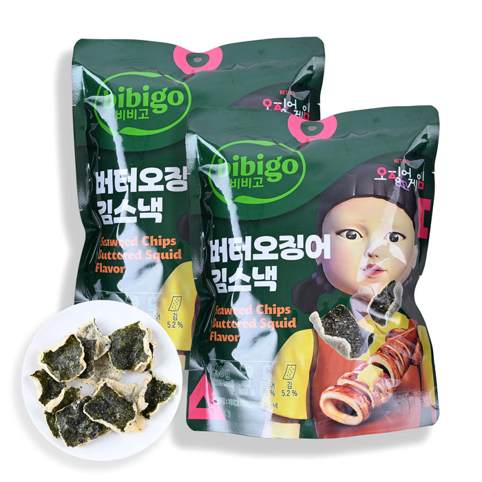 Korean Crispy Seaweed Snacks (김부각) 2 Pack - Butter Squid Flavor Seaweed Chips Bugak Nori, Roasted Seaweed Sheets, Savory Healthy Snack, Easy Snacking with Individual Packs - Authentic Korea