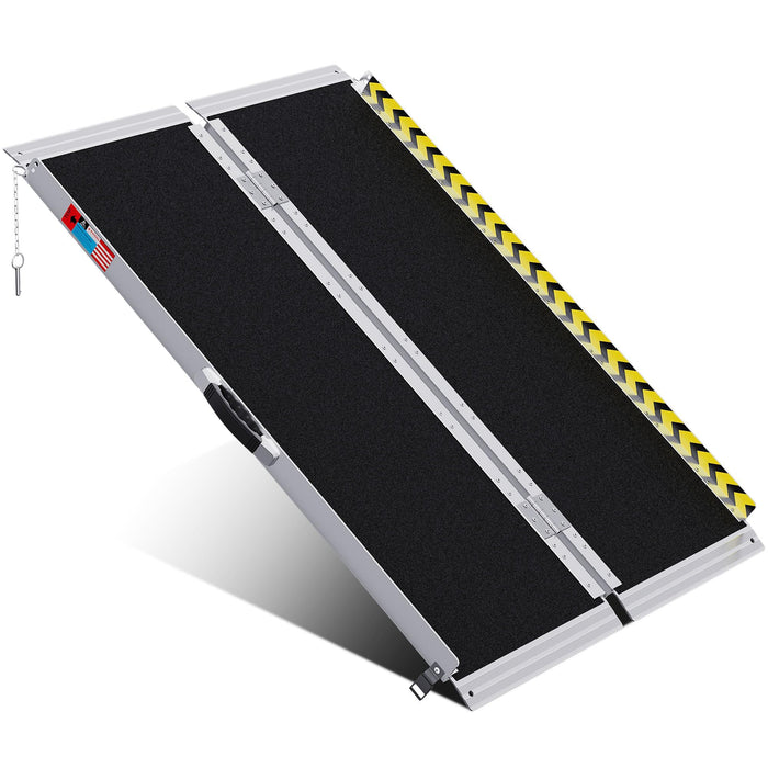 WHALEMOTOR Portable Wheelchair Ramp 4FT, Anti-Slip Aluminum Folding Portable Ramp, Wheelchair Ramps for Home, Weight Capacity Up to 600 LBS, with Transition Plates Above and Below