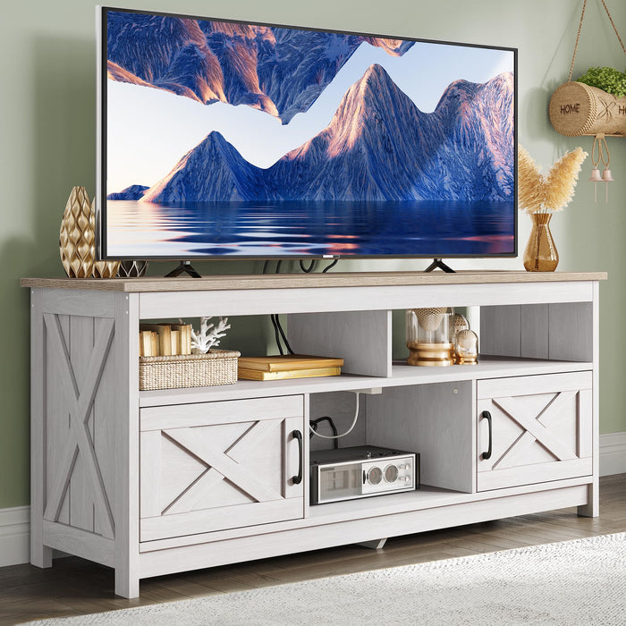 YITAHOME TV Stand for 65/55 Inch TV, Farmhouse Entertainment Center with Storage, Power Outlets and Open Shelf, Media Console TV Cabinet for Living Room, Grey White & Grey Wash