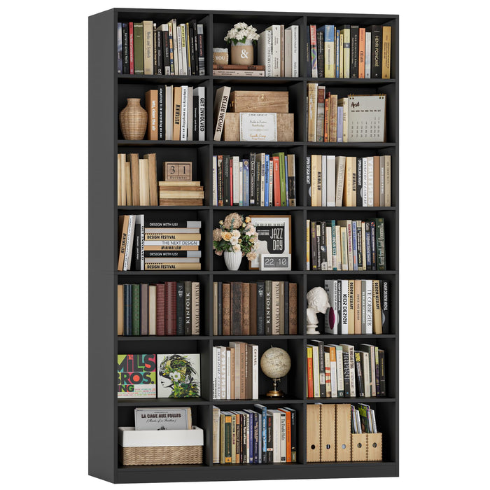 HOSTACK 86" H Triple Wide Bookshelf and Bookcase, 7 Tier Tall Bookshelf with Storage, Large Bookcase with 21 Open Display Storage Shelves, Wood Book Shelf Media CD DVD Storage for Living Room, Black