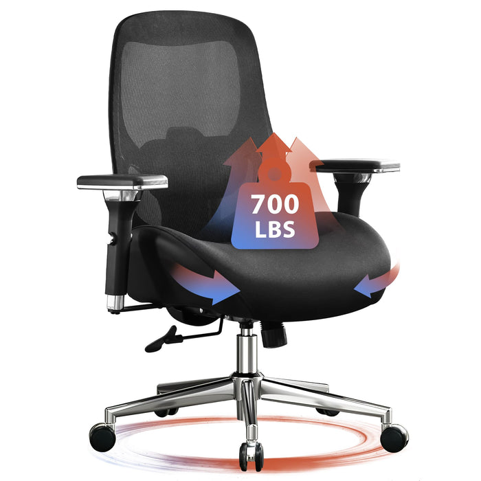 BOSMILLER 700lbs Big and Tall Office Chair with Wide Thick Seat Cushion for Sitting All Day,Ergonomic Mesh Desk Chair with Adjustable Lumbar Support and Headrest for Heavy People,4D Armrests