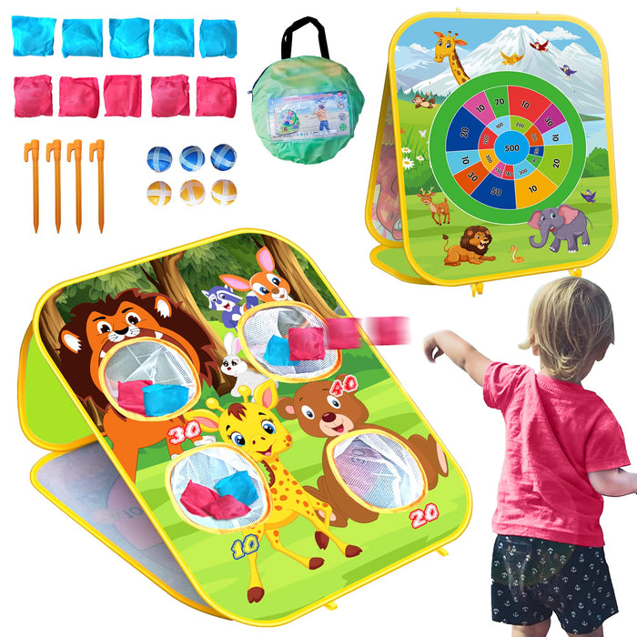 Retros Market Animal Bean Bag Toss Game Kids Outdoor Toys, Family Party Games for Kids, Double-Sided Foldable Cornhole Board, Outside Lawn Party Toy, Birthday Gift for Boys Girls Toddler Age 3 4 5 6 7 8