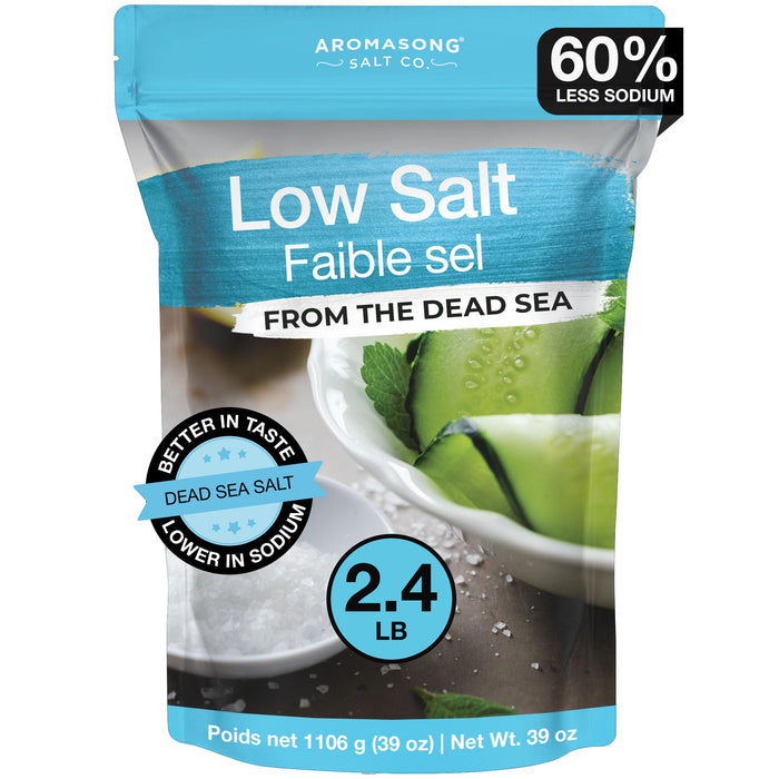 Aromasong Low Sodium Sea Salt 100% Natural Fine Grain Dead Sea Potassium Chloride with Dead Sea Salt, 39 oz (1106 g)