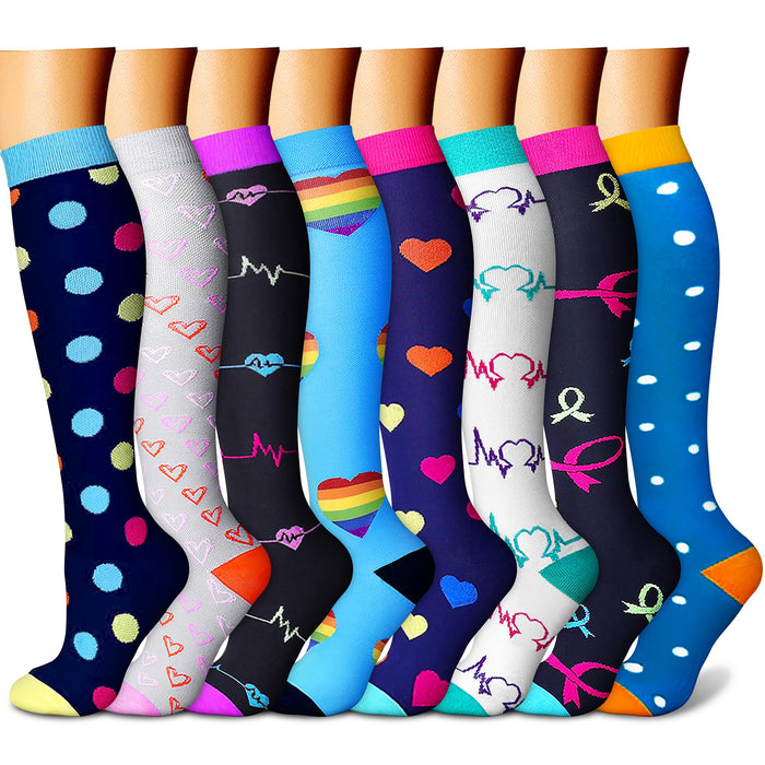 CHARMKING Compression Socks for Women & Men (8 Pairs) 15-20 mmHg Graduated Copper Support Socks are Best for Pregnant, Nurses - Boost Performance, Circulation, Knee High & Wide Calf (S/M, Multi 06)