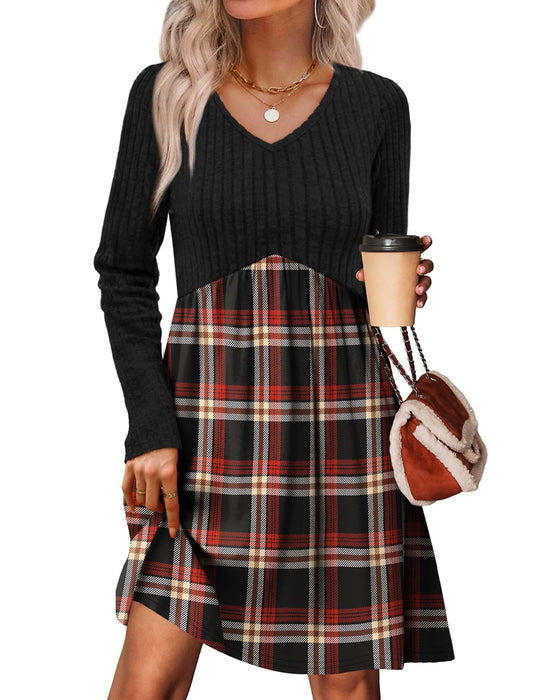 OFEEFAN Christmas Dresses for Women Fall Dresses for Women 2025 Cowboy Chic Outfits Winter Clothing Casual Dress Fall Fashion Must Haves Red Black Plaid M