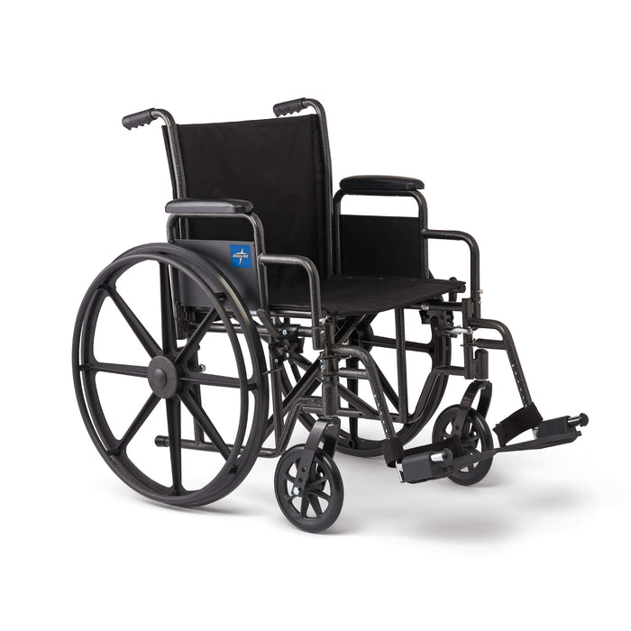 Medline Comfortable Folding Wheelchair with Swing-Back Desk-Length Arms and Swing-Away Footrests, 20”W x 16”D Seat
