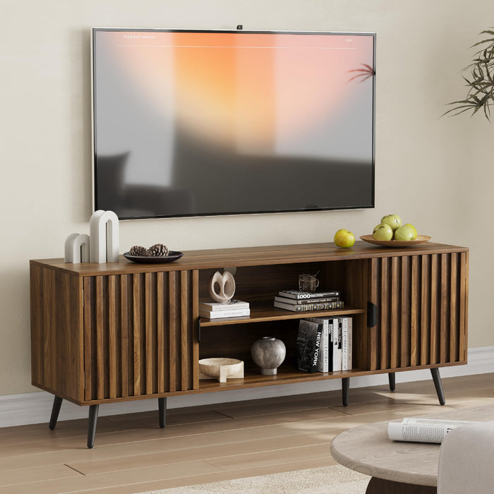 Smart FENDEE 53" Fluted TV Stand with for TVs up to 60 Inch, Entertainment Center with Storage and Adjustable Shelves, Farmhouse Media Console for Living Room, Walnut