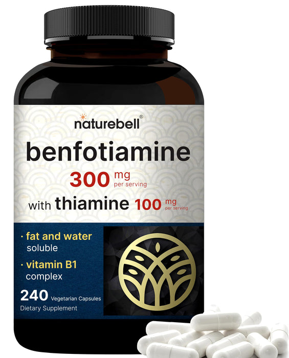 NatureBell Benfotiamine 300mg with Thiamine 100mg Per Serving | 240 Veggie Capsules – Essential Vitamin B1 Benfotiamine Supplement – Vegetarian FriendlyGET 20% OFF STOREWIDE!