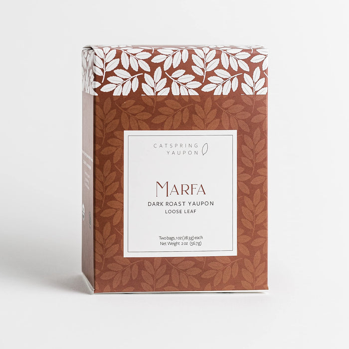 CatSpring Yaupon Marfa - Dark Roast Yaupon Box of Loose Leaf Yaupon - Naturally Caffeinated and Sustainable Tea. Texas tea and made in the USA. 2-ounce loose leaf.