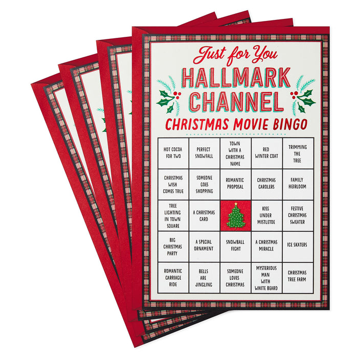 Hallmark Christmas Cards (4 Cards with Envelopes) Hallmark Channel Christmas Movie Bingo