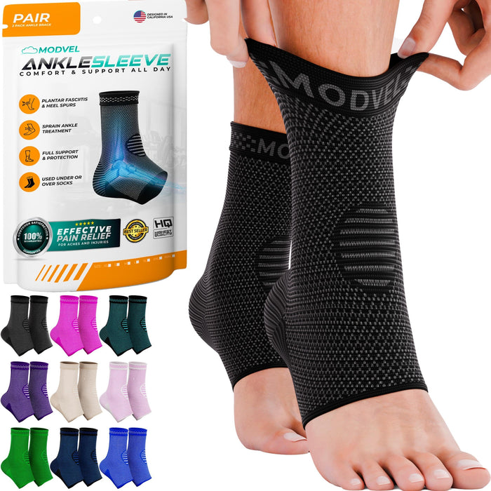 Modvel Foot & Ankle Brace Socks for Sprained Ankle Compression Sleeve - Plantar Fasciitis Relief Brace, Foot Support for Women & Men - Tendonitis & Arthritis Foot Sleeve, Stabilizing Ankle Wrap