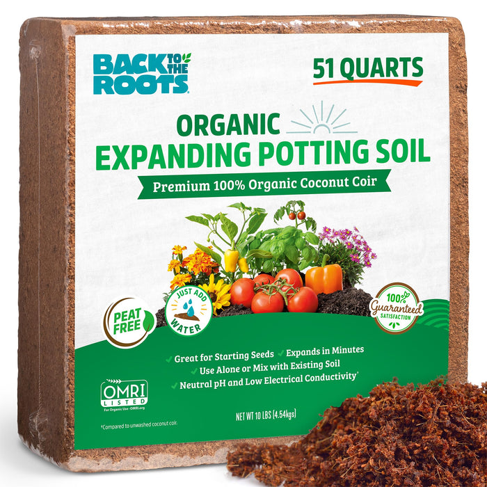 Back to the Roots Organic Coir, 51 Quart Expanding Soil, Great for Seeds and Potting