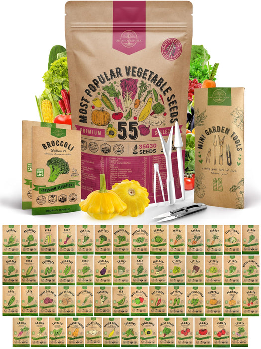 Organo Republic 55 Vegetable Seeds Variety Pack - 35,600+ Non-GMO Heirloom Seeds for Planting Vegetables and Fruits in Individual Seed Packets, Home Garden Seeds for Hydroponic, Indoor and Outdoors Gardening