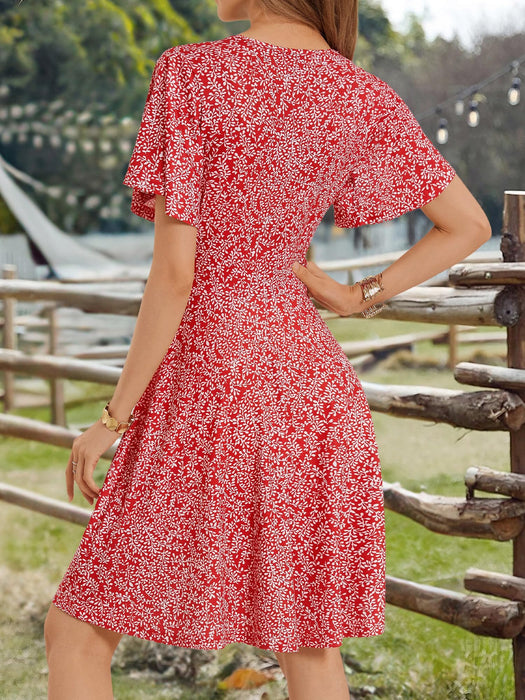 FENSACE Sun Dresses for Women 2024 Vacation Cruise Beach Red Dress(Red White Floral-60,Small)