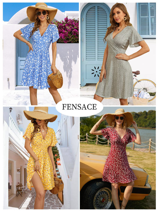 FENSACE Summer Dresses for Women 2025 Sun Dress Casual Spring Graduation Dress Womens Clothes(Blue,Medium)