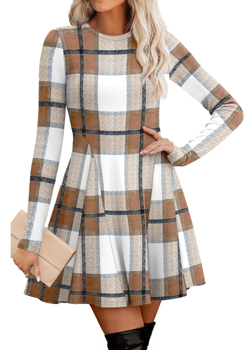 OFEEFAN Christmas Dresses for Women Long Sleeve Dress Fit and Flare Dresses for Women Plaid Sweater Dress Winter Clothing S