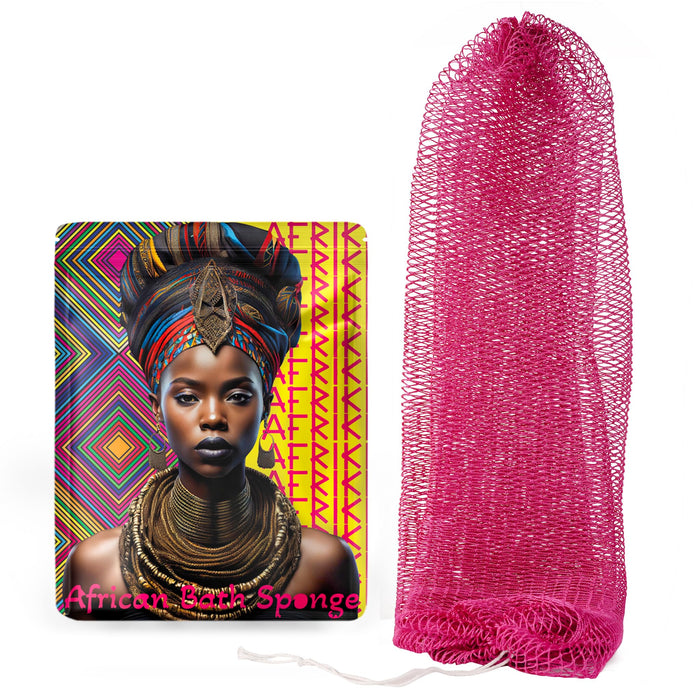 AFRIKI African Net Sponge, Authentic African Exfoliating Sponge, Black Owned, Back Scrubber, 45inch Long, for Normal to Sensitive Skin, for Daily use, Sky Collection