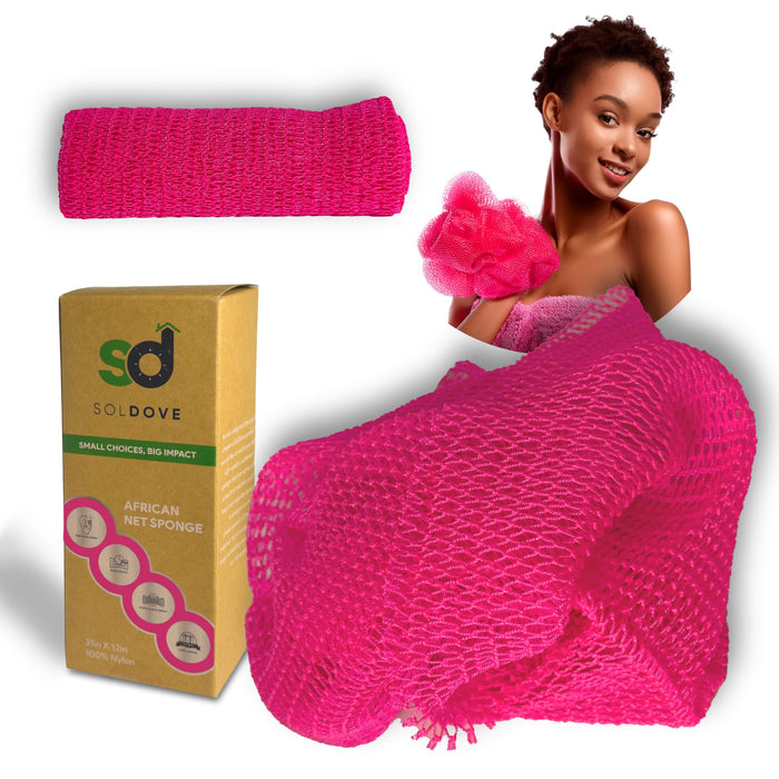SolDove Bath Sponge Exfoliating Washcloth for Body African Net Shower Exfoliating Towel Back Scrubber Shower Rag Bath Accessories for Smoother Skin (Pink)