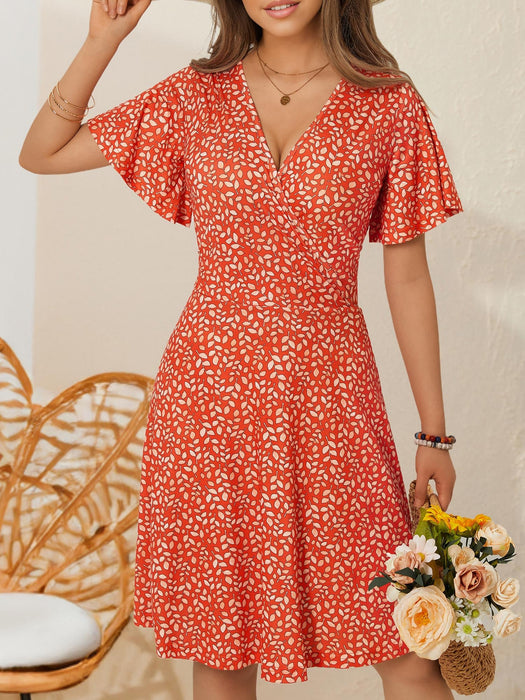 FENSACE Resort Wear for Women 2025 Beach Cruise Summer Vacation Dress(Orange White Leaves-56,Large)