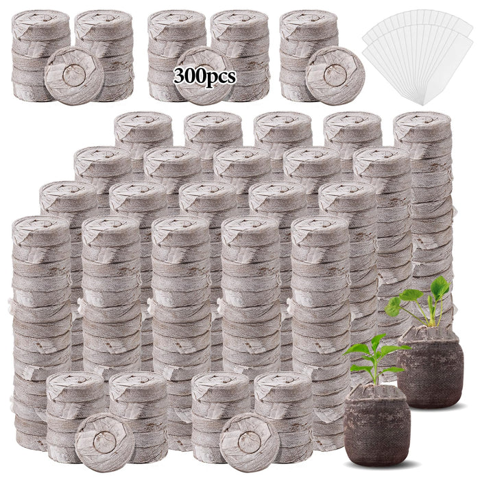 Aulock - 300 Pcs Peat Pellets for Seedling - 30mm Seeds Starting Plugs, Compressed Fiber Garden Soil Block with 300 Labels, Plant Pods Bulk for Planting Herbs Flowers Vegetables