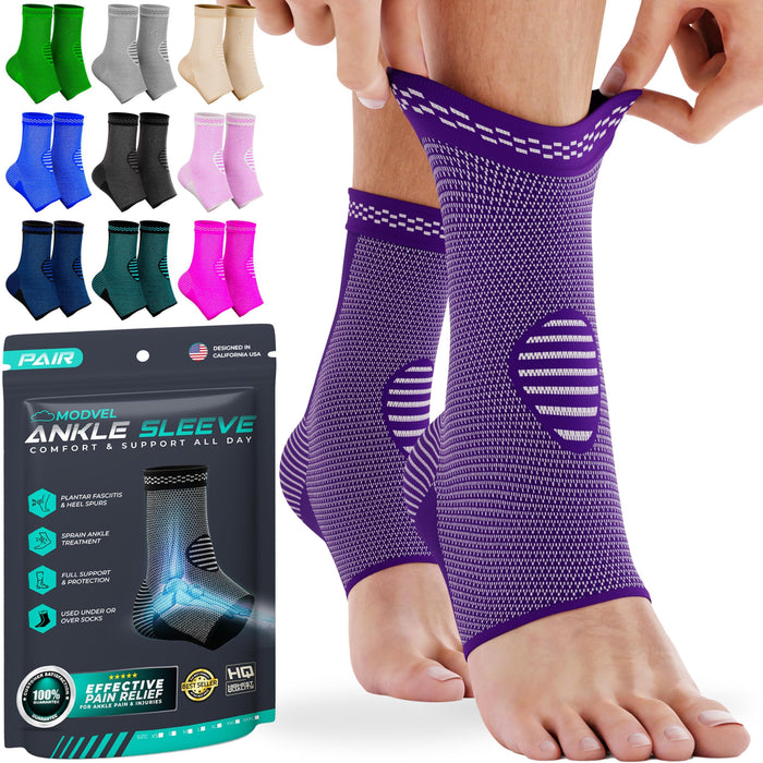 Modvel Foot & Ankle Brace Socks for Sprained Ankle Compression Sleeve - Ankle Support for Women & Men - Tendonitis & Arthritis Ankle Brace Sports Running, Torn Ligaments & Women Stabilizing Ankle Wrap