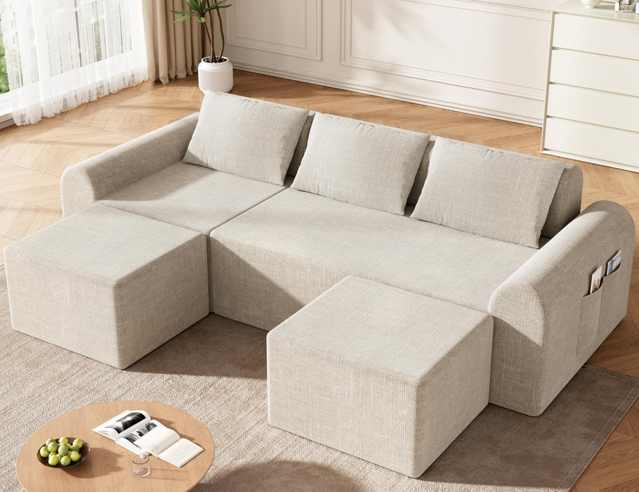 Decofy Cloud Sectional Couch with 2 Ottomans & 3 Pillows, Boneless Couches for Living Room, U Shaped Sectional Sofa Deep Seat Comfy Couch for Small Spaces, No Assembly Required, 72h to Restore