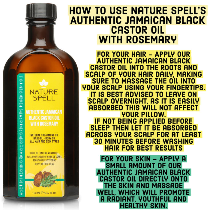 Nature Spell Jamaican Black Castor Oil Infused with Rosemary for Hair & Body, Strengthen Hair Roots & Treat Damaged Hair, 5.07 Fl Oz