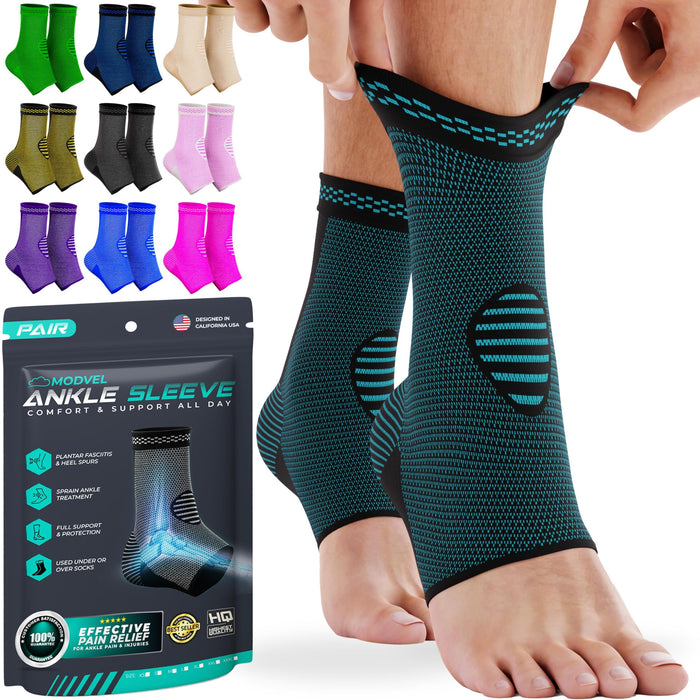 Modvel Foot & Ankle Brace Socks for Sprained Ankle Compression Sleeve - Ankle Support for Women & Men - Tendonitis & Arthritis Ankle Brace Sports Running, Torn Ligaments & Women Stabilizing Ankle Wrap