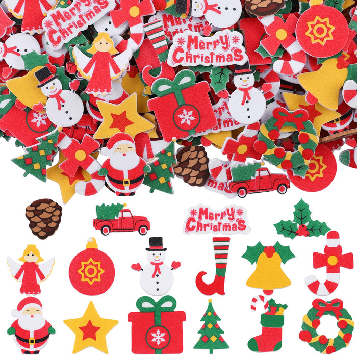 Fovths 500 Piece Christmas Foam Stickers - Self Adhesive Craft Stickers with Xmas Theme Shapes for Party Decoration & DIY Crafts
