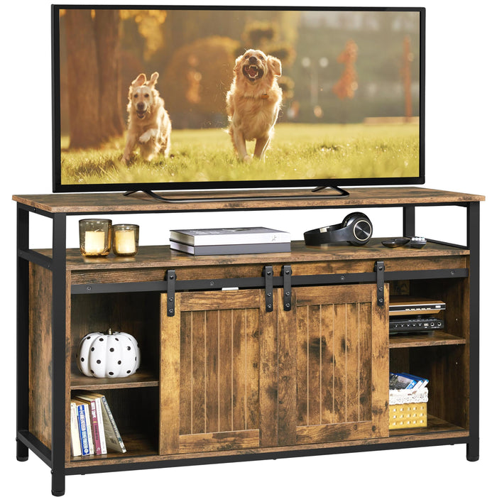 Yaheetech TV Stand for 65 Inch TV, Farmhouse Entertainment Center with Storage, Wood Tall TV Stands for Living Room with Sliding Barn Doors, Rustic Brown