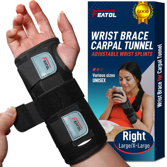 FEATOL Wrist Brace for Sprained Wrist, Wrist Support Brace Sleeping with Metal Splints Right Hand, X/Small for Kids, Women and Men, Adjustable Hand Support for Tendonitis, Arthritis, Injuries