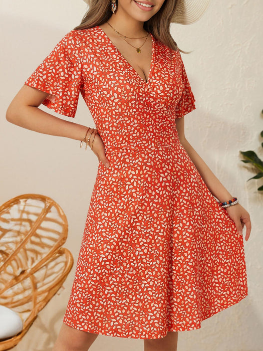 FENSACE Resort Wear for Women 2025 Beach Cruise Summer Vacation Dress(Orange White Leaves-56,Large)
