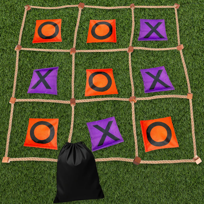 Retros Market Giant Tic Tac Toe Game Outdoor - 3 x 3 Feet - Includes Rope Grid, 10 Bean Bag Play Pieces, and 1 Drawstring Carry Bag - Large Yard Games - Outdoor Game for Patio, Picnic, Camping