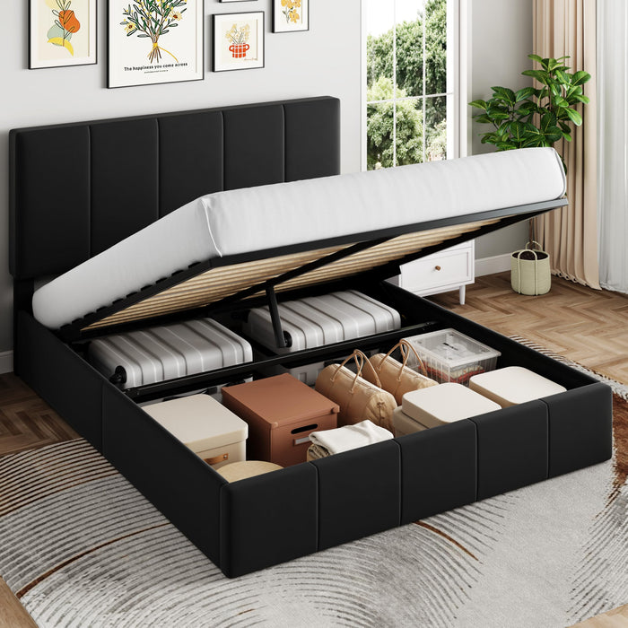 SHA CERLIN Queen Size Lift Up Storage Bed Frame, Adjustable Headboard, Hydraulic Support, Velvet Upholstered, Easy Installation, No Box Spring Needed, Black