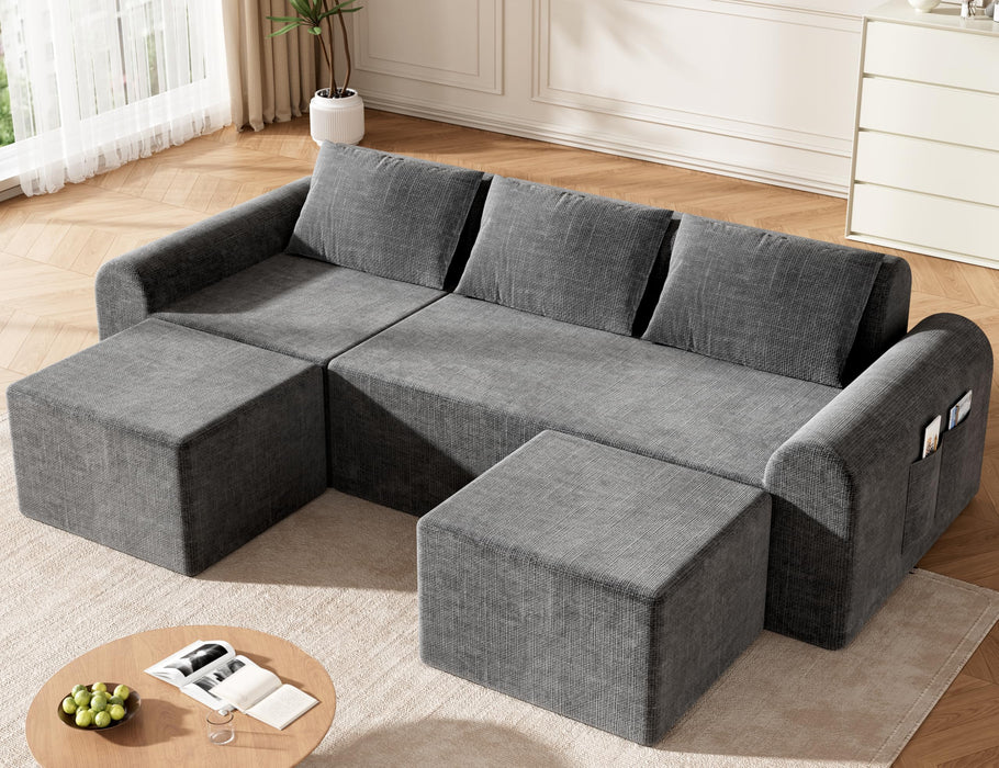Decofy Cloud Sectional Couch with 2 Ottomans & 3 Pillows, Boneless Couches for Living Room, U Shaped Sectional Sofa Deep Seat Comfy Couch for Small Spaces, No Assembly Required, 72h to Restore