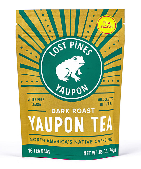 16 Tea Bags - Dark Roast Yaupon Tea - Lost Pines Yaupon Tea - Sustainably wild harvested yaupon, the only caffeinated plant native to North America