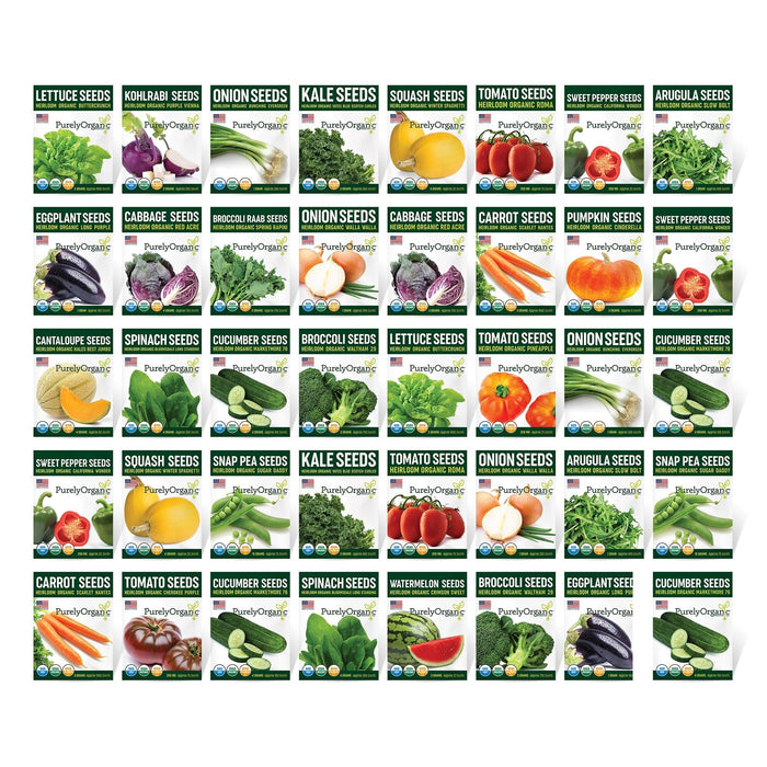 Purely Organic Vegetable Seed Variety Pack (40 Packets - Certified Organic, Non-GMO, Open Pollinated, Heirloom)