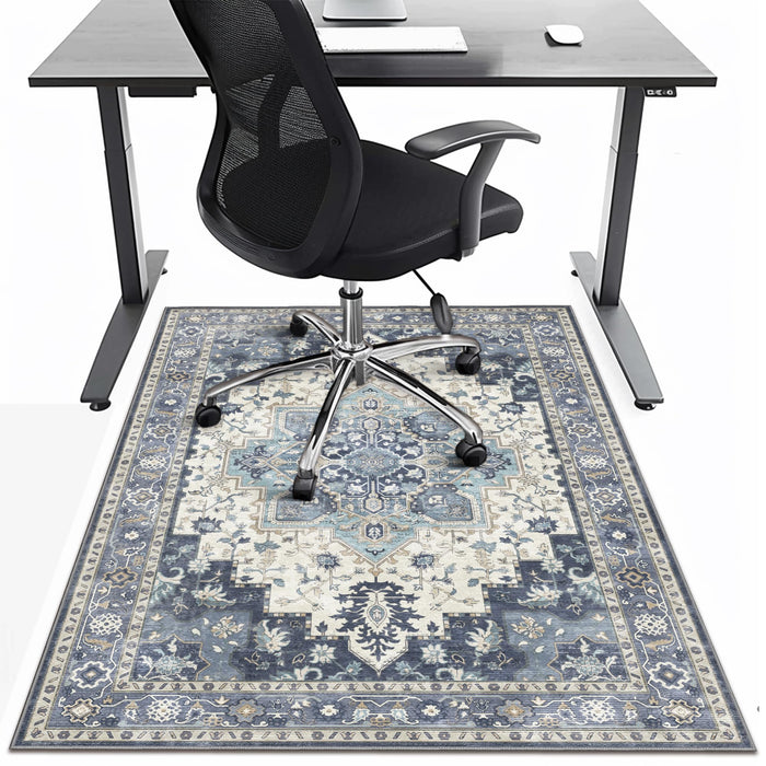 36"x48" Office Chair Mat for Hardwood Tile Floor, Under Desk Carpet Protector for Rolling Computer Chair Mat, Machine Washable Area Rug, Anti-Slip 1/5" Thick Low Pile Thin Vinyl Floor Mat, Navy