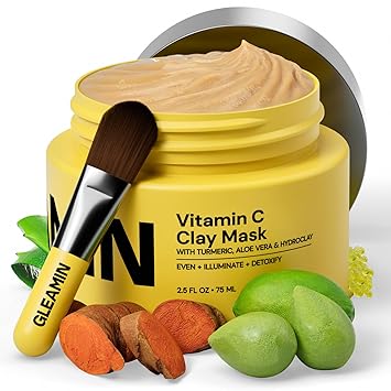 GLEAMIN Vitamin C Clay Mask With Turmeric and Aloe Vera Formulated for All Skin