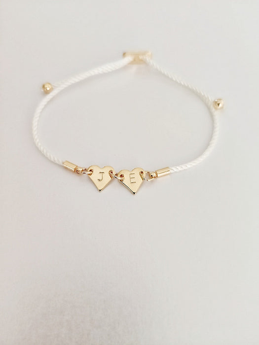 Heart lovers gift, personalised initial bracelet, Birthday gifts for her, mother's day gift, couples initial bracelet, bracelet for women 2 Hearts With Initials CREAM