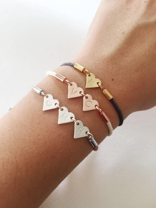 Heart lovers gift, personalised initial bracelet, Birthday gifts for her, mother's day gift, couples initial bracelet, bracelet for women 1 Heart No Initials BLACK